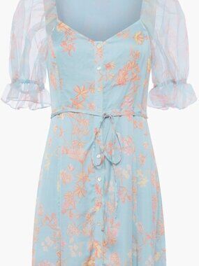 French Connection midi dress in with puff sleeve in blue floral